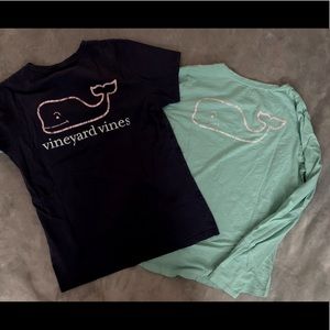 1 navy blue short sleeve VV t-shirt & 1 heathered teal long sleeve VV t-shirt!